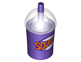 Minifigure, Utensil Cup, Dome Lid Cup and Straw with Trans-Clear Lid and Dark Purple and Orange 'SQUISHEE' Pattern: {светло виолетов}