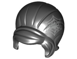 Minifigure, Hair Female Beehive Style with Sideways Fringe with Silver Spider in Web Pattern: {черен}