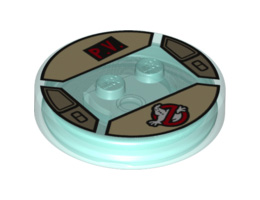 Dimensions Toy Tag 4 x 4 x 2/3 with 2 Studs for Peter Venkman #04 with Ghostbusters Symbol and 'P.V.' Pattern: {прозрачно светло син}