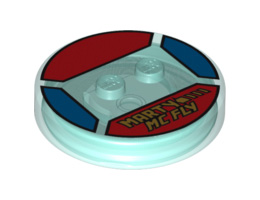 Dimensions Toy Tag 4 x 4 x 2/3 with 2 Studs for Marty McFly #6 with Yellow 'MARTY MC FLY' Pattern: {прозрачно светло син}