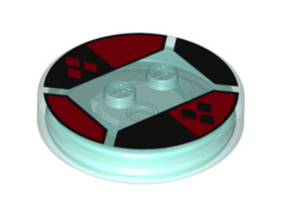 Dimensions Toy Tag 4 x 4 x 2/3 with 2 Studs for Harley Quinn #10 with Black and Red Diamonds Pattern: {прозрачно светло син}