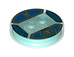 Dimensions Toy Tag 4 x 4 x 2/3 with 2 Studs for Jay #13 with Gold Jay Symbol and Ninjago Logogram 'Lightning' Pattern: {прозрачно светло син}