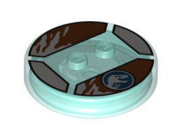 Dimensions Toy Tag 4 x 4 x 2/3 with 2 Studs for Owen #15 with Jurassic World Logo and Brown Ragged Edges Pattern: {прозрачно светло син}