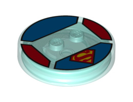 Dimensions Toy Tag 4 x 4 x 2/3 with 2 Studs for Superman #18 with Yellow and Red Superman 'S' Logo Pattern: {прозрачно светло син}