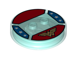 Dimensions Toy Tag 4 x 4 x 2/3 with 2 Studs for Wonder Woman #19 with Gold WW Symbol Pattern: {прозрачно светло син}