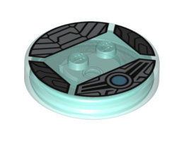 Dimensions Toy Tag 4 x 4 x 2/3 with 2 Studs for Cyberman #24 with Silver Armor with Scales and Blue Circle Pattern: {прозрачно светло син}