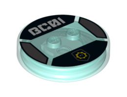 Dimensions Toy Tag 4 x 4 x 2/3 with 2 Studs for Bad Cop #30 with Bad Cop Symbol and White 'BC01' Pattern: {прозрачно светло син}