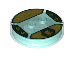 Dimensions Toy Tag 4 x 4 x 2/3 with 2 Studs for Lloyd #32 with Green and Gold Lloyd Symbol and Ninjago Logogram 'Energy' Pattern: {прозрачно светло син}