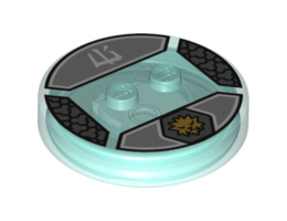 Dimensions Toy Tag 4 x 4 x 2/3 with 2 Studs for Zane #33 with Gold Zane Symbol and White Ninjago Logogram 'Ice' Pattern: {прозрачно светло син}