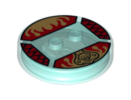 Dimensions Toy Tag 4 x 4 x 2/3 with 2 Studs for Laval #42 with Gold Chima Lion Symbol and Red Fire Pattern: {прозрачно светло син}