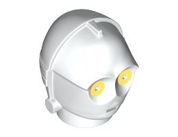 Minifigure, Head Modified SW C-3PO / K-3PO Protocol Droid with Yellow Eyes Pattern: {бял}