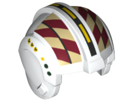 Minifigure, Headgear Helmet SW Rebel Pilot with Dark Red and Tan Geometric Pattern - Wes Janson: {бял}