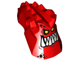Minifigure, Head Modified Alien with Spikes on Top and Holes on Sides with Pointed Teeth and Orange Eyes Pattern: {ярко червен}