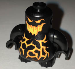 Body, Nexo Knights Scurrier with Black Arms with Orange and Yellow Eyes, Open Mouth and Cracks Pattern: {черен}