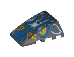 Wedge 4 x 4 No Studs with Dragon Head and 2 Golden Eyes and White and Blue Lightning Pattern (10725): {черен}