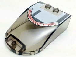 Windscreen 6 x 4 x 1 Curved with Red 'PORSCHE' and White and Gray Roof Pattern: {прозрачно кафяв}