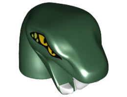 Minifigure, Head Modified Snake Short Neck with Open Mouth with White Fangs and Four Yellow Eyes Pattern: {земно зелен}