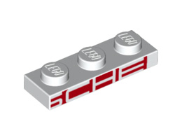 Plate 1 x 3 with White 'SCHE' on Red Background Pattern: {бял}