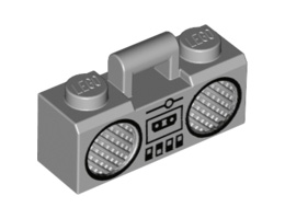 Minifigure, Utensil Radio Boom Box with Handle with Black Cassette Player, Switches and Rimmed Speakers Pattern: {умерено каменно сив}