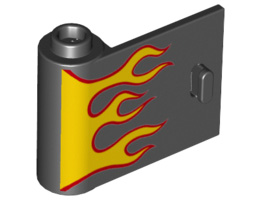 Door 1 x 3 x 2 Left - Open Between Top and Bottom Hinge with Red and Yellow Flames Pattern: {черен}
