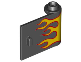 Door 1 x 3 x 2 Right - Open Between Top and Bottom Hinge with Red and Yellow Flames Pattern: {черен}