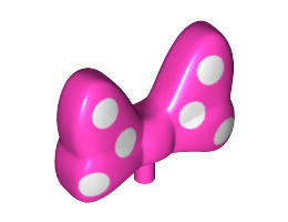 Minifigure, Bow Large with Pin Attachment with 6 White Polka Dots on Front and Back Pattern: {ярко пурпурен}