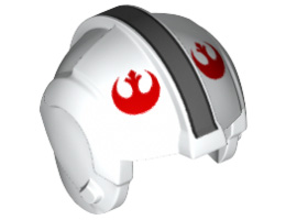 Minifigure, Headgear Helmet SW Rebel Pilot with Dark Bluish Gray Stripe and Red Rebel Logo Pattern (Will Scotian): {бял}