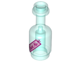 Minifigure, Utensil Bottle with Bright Pink Label with 'DRINK ME' Pattern: {прозрачно светло син}