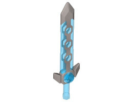 Minifigure, Weapon Sword, Long with Flat Silver Tip and Angular Crossguard: {прозрачно син}