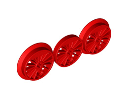 Train Wheel RC Train, Spoked with Technic Axle Hole and Counterweight, Blind and Flanged Driver, 3 in Bag (Multipack) : {ярко червен}