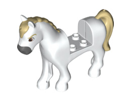 Horse with 2 x 2 Cutout, Dark Bluish Gray Nose, Brown Eyes, Tan Eyebrows, Mane and Tail Pattern: {бял}