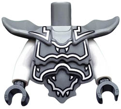 Torso, Modified Short with Armor Breastplate with Shoulder Ridges and Silver Decoration Pattern / White Arms / Black Hands: {тъмно каменно сив}
