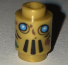 Brick, Round 1 x 1 Open Stud with Robot Face with Dark Azure Eyes, Black Vents and Reddish Brown Splotches Pattern (Tai-D): {топло златист}