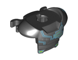 Minifigure, Armor Space with Shoulder Protection and 2 Clips with Dark Azure Cyborg Head, '4-9' and Silver Circuitry Pattern: {черен}