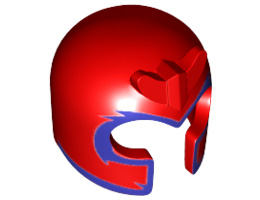 Minifigure, Headgear Helmet with Front Prongs and Dark Purple Pattern (Magneto) : {ярко червен}