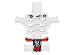 Torso Skeleton, Angular Rib Cage with Black Holes and Cracks and Red Loincloth with Cracked White Skull Pattern: {бял}