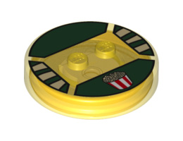Dimensions Toy Tag 4 x 4 x 2/3 with 2 Studs for Stripe #62 with Red and White Popcorn Bucket on Dark Green Background Pattern: {прозрачно жълт}