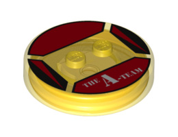 Dimensions Toy Tag 4 x 4 x 2/3 with 2 Studs for B.A Baracus #46 with Red Triangles and 'THE A-TEAM' Pattern: {прозрачно жълт}