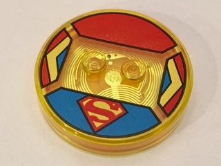 Dimensions Toy Tag 4 x 4 x 2/3 with 2 Studs and Trans-Orange Bottom with Superman 'S' Logo on Blue Background and Blue, Red, and Yellow Sides Pattern (Supergirl): {прозрачно жълт}