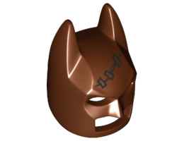 Minifigure, Headgear Mask Batman Angular Ears Cowl with Black Stitched Seams Pattern: {червеникаво-кафяв}