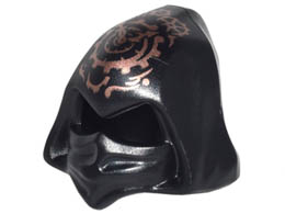 Minifigure, Headgear Hood Cowl Pointed with Eye Holes with Gears and Copper Clock with Spiral Gear Pattern: {черен}