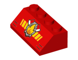 Slope 45 2 x 4 with Fire Logo with Yellow Diagonal Stripes and Black Vents Pattern: {ярко червен}