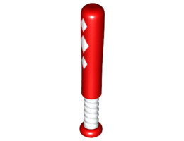 Minifigure, Utensil Baseball Bat 4L with White Grip Handle and 3 White Diamonds Pattern: {ярко червен}
