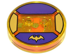 Dimensions Toy Tag 4 x 4 x 2/3 with 2 Studs for Batgirl #71 with Batman Logo on Dark Purple Background Pattern: {прозрачно жълт}