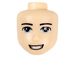 Mini Doll, Head Friends Male Large with Light Blue Eyes, Thin Black Eyebrows, Open Mouth Smile Pattern: {светло нуга}