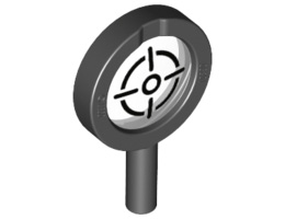 Minifigure, Utensil Magnifying Glass Thick Frame and Solid Handle with Trans-Clear Lens with Crosshairs Pattern: {черен}