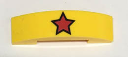Slope, Curved 4 x 1 Double with Red Star with Black Outline Pattern: {ярко жълт}