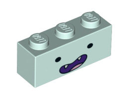 Brick 1 x 3 with Face Black Eyes, Wide Open Dark Purple Smile with 2 Pointed Fangs and Tongue Pattern (Marceline): {аквамарин}