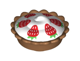 Pie with White Cream Filling and Six Red Strawberries with Green Leaves Pattern: {умерен нуга}
