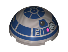 Cylinder Hemisphere 4 x 4 with R2-D2 Astromech Droid Pattern: {сребърно метален}